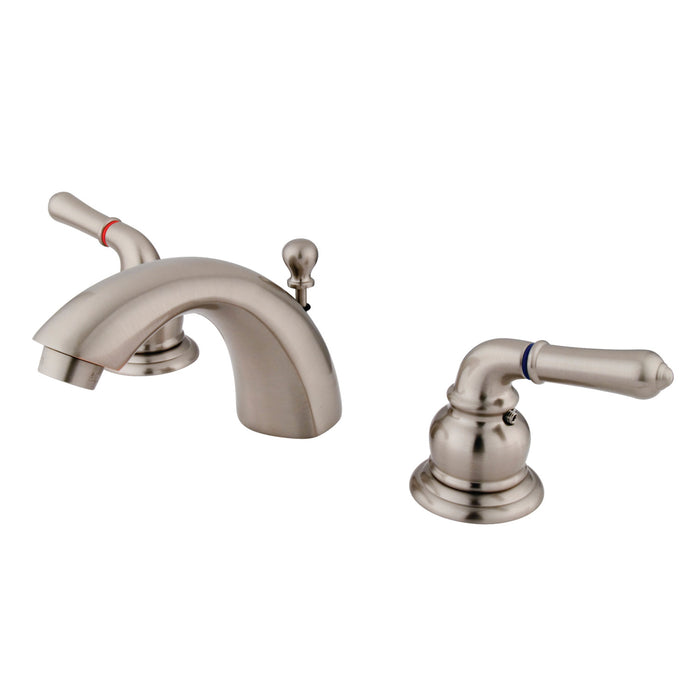 KS2958 Two-Handle 3-Hole Deck Mount Mini-Widespread Bathroom Faucet with Brass Pop-Up, Brushed Nickel