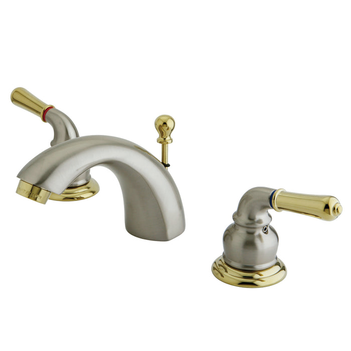 KS2959 Two-Handle 3-Hole Deck Mount Mini-Widespread Bathroom Faucet with Brass Pop-Up, Brushed Nickel/Polished Brass