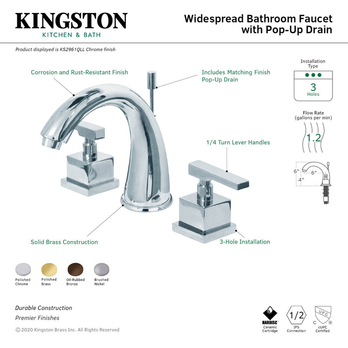 Executive KS2961QLL Two-Handle 3-Hole Deck Mount Widespread Bathroom Faucet with Brass Pop-Up, Polished Chrome