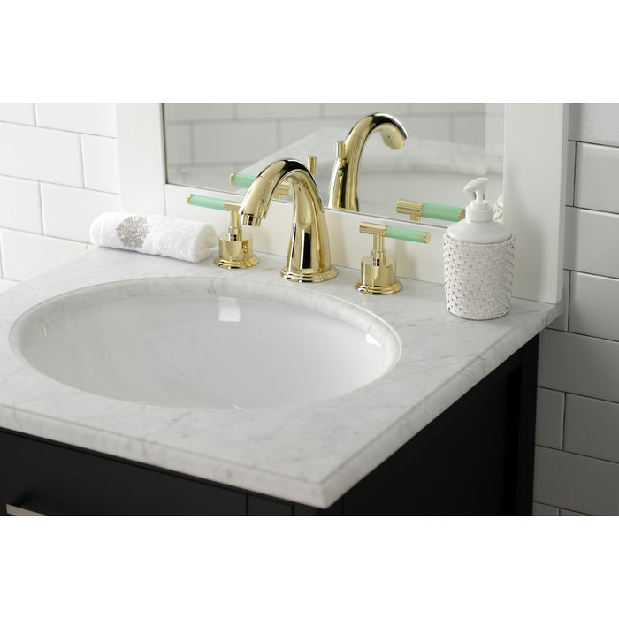 Kaiser KS2962CKL Two-Handle Deck Mount Widespread Bathroom Faucet with Brass Pop-Up, Polished Brass
