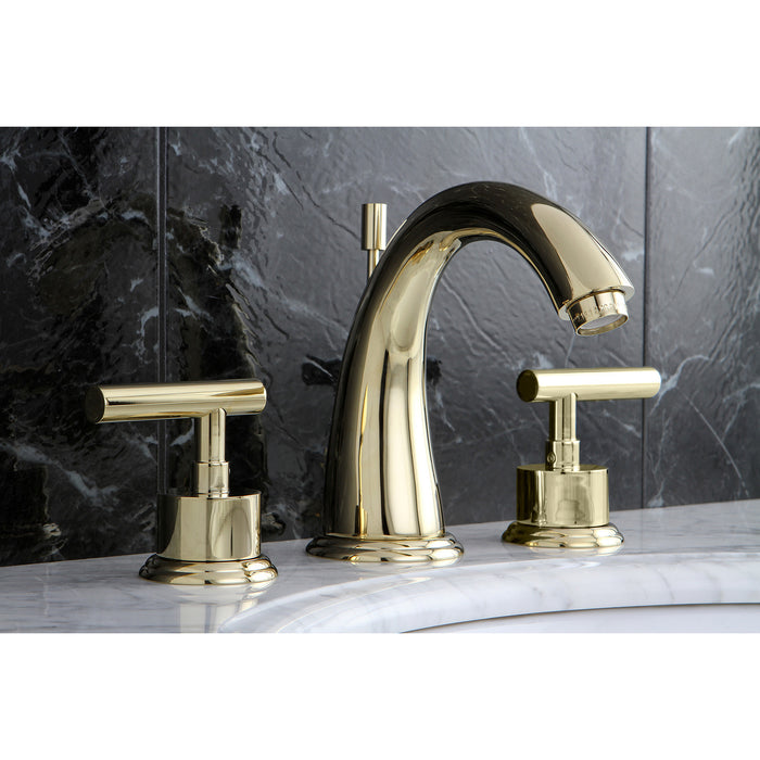 Manhattan KS2962CML Two-Handle 3-Hole Deck Mount Widespread Bathroom Faucet with Brass Pop-Up, Polished Brass
