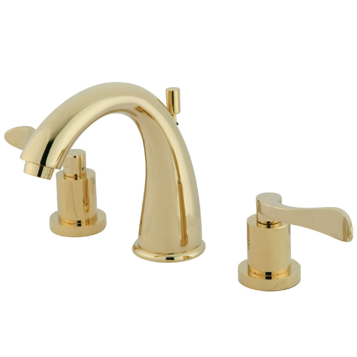 NuWave KS2962DFL Two-Handle 3-Hole Deck Mount Widespread Bathroom Faucet with Brass Pop-Up, Polished Brass