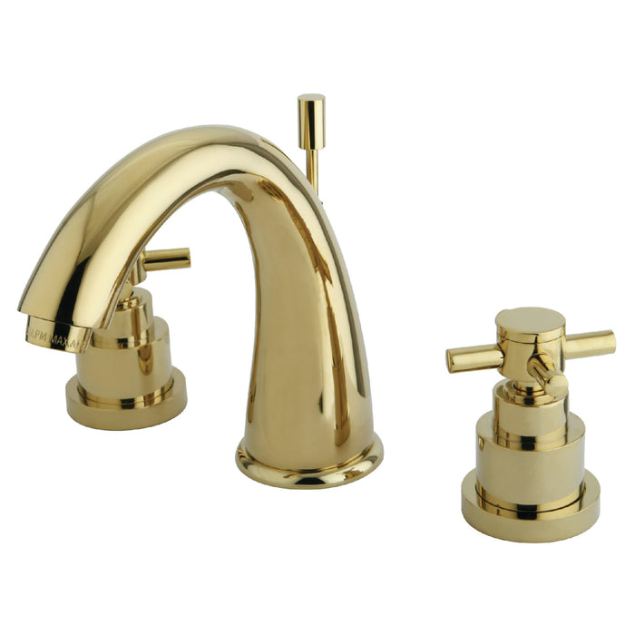 Kingston Tulare KS2962EX - Elinvar Two-Handle 3-Hole Deck Mount Widespread Bathroom Faucet with Brass Pop-Up, Polished Brass