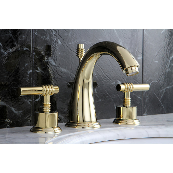 Milano KS2962ML Two-Handle 3-Hole Deck Mount Widespread Bathroom Faucet with Brass Pop-Up, Polished Brass