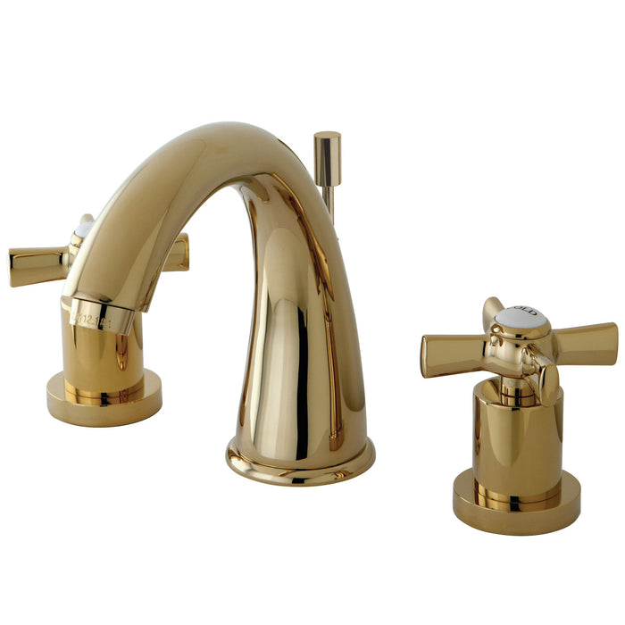 Kingston Tulare KS2962ZX - Millennium Two-Handle 3-Hole Deck Mount Widespread Bathroom Faucet with Brass Pop-Up, Polished Brass