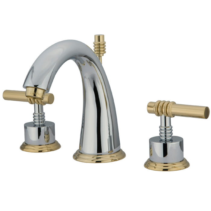 Milano KS2964ML Two-Handle 3-Hole Deck Mount Widespread Bathroom Faucet with Brass Pop-Up, Polished Chrome/Polished Brass