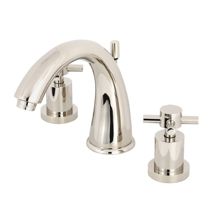 Kingston Tulare KS2966DX - Concord Two-Handle 3-Hole Deck Mount Widespread Bathroom Faucet with Brass Pop-Up, Polished Nickel