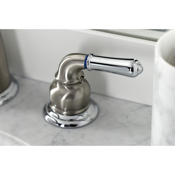Naples KS2967 Two-Handle 3-Hole Deck Mount Widespread Bathroom Faucet with Brass Pop-Up, Brushed Nickel/Polished Chrome