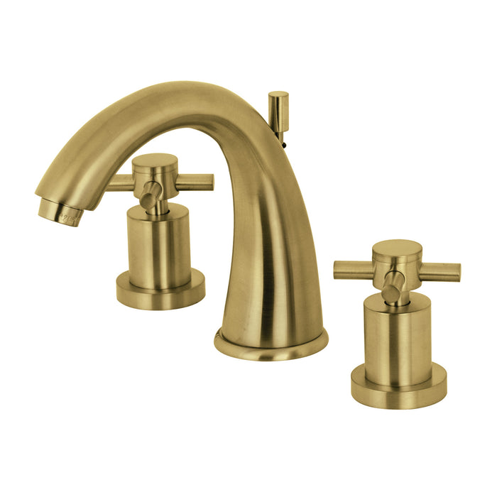 Concord KS2967DX Two-Handle 3-Hole Deck Mount Widespread Bathroom Faucet with Brass Pop-Up, Brushed Brass
