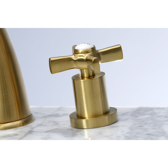Millennium KS2967ZX Two-Handle 3-Hole Deck Mount Widespread Bathroom Faucet with Brass Pop-Up, Brushed Brass
