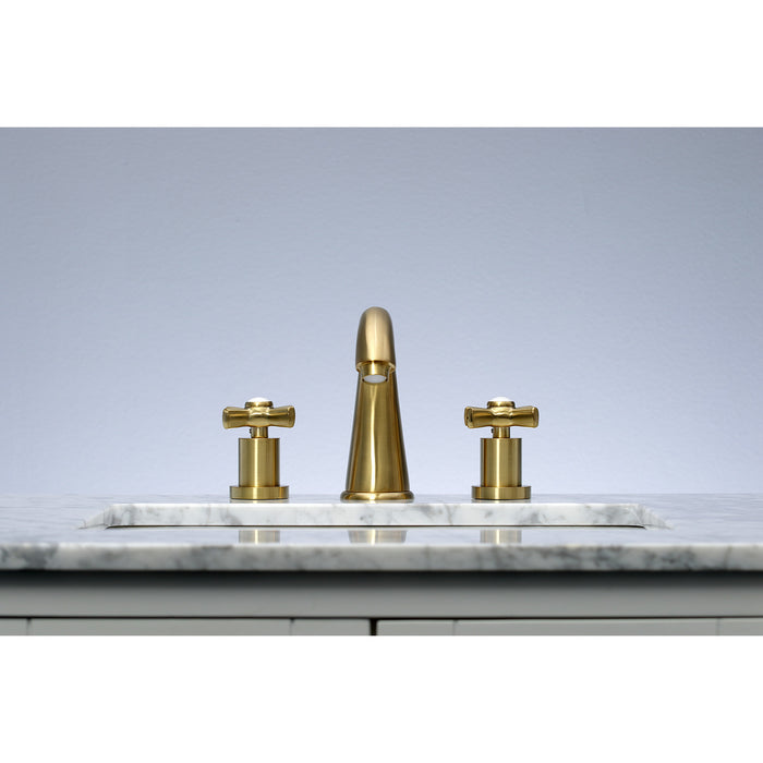 Millennium KS2967ZX Two-Handle 3-Hole Deck Mount Widespread Bathroom Faucet with Brass Pop-Up, Brushed Brass