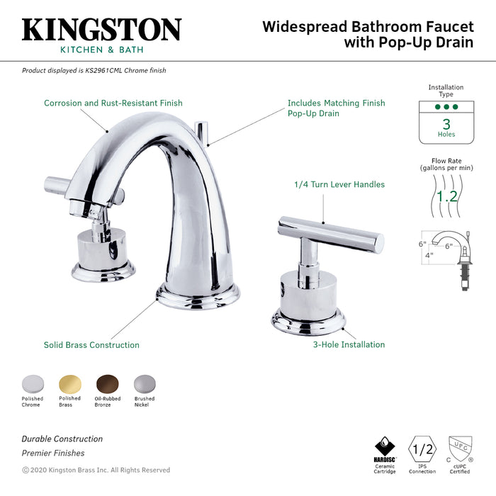 Manhattan KS2968CML Two-Handle 3-Hole Deck Mount Widespread Bathroom Faucet with Brass Pop-Up, Brushed Nickel