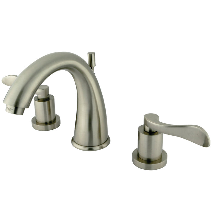 NuWave KS2968DFL Two-Handle 3-Hole Deck Mount Widespread Bathroom Faucet with Brass Pop-Up, Brushed Nickel