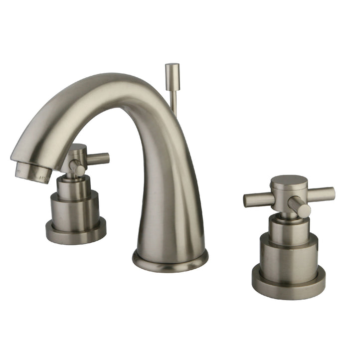 Kingston Tulare KS2968EX - Elinvar Two-Handle 3-Hole Deck Mount Widespread Bathroom Faucet with Brass Pop-Up, Brushed Nickel