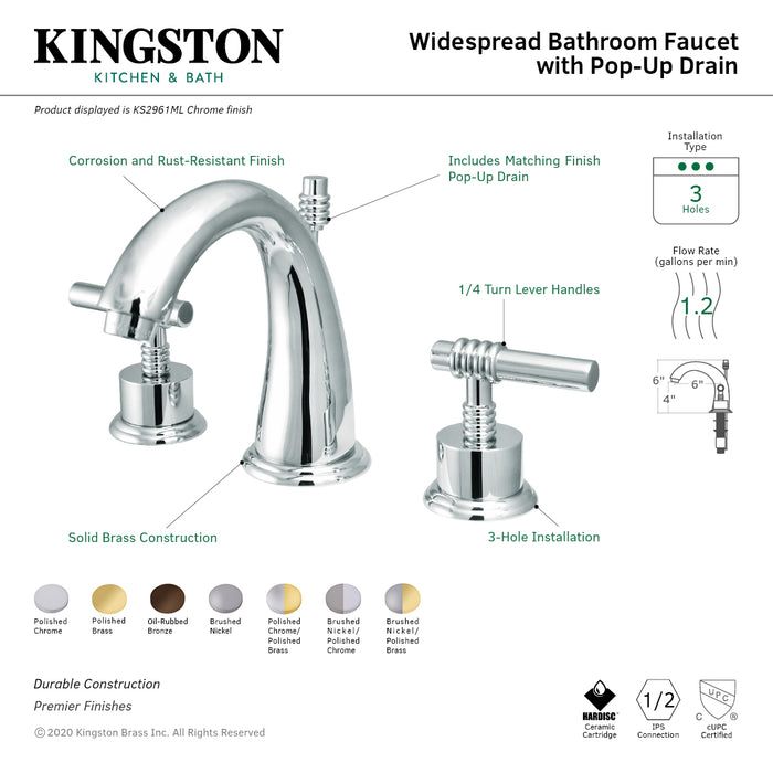 Milano KS2968ML Two-Handle 3-Hole Deck Mount Widespread Bathroom Faucet with Brass Pop-Up, Brushed Nickel