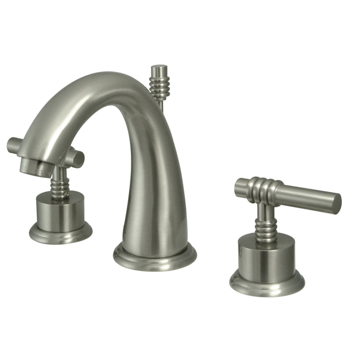 Milano KS2968ML Two-Handle 3-Hole Deck Mount Widespread Bathroom Faucet with Brass Pop-Up, Brushed Nickel