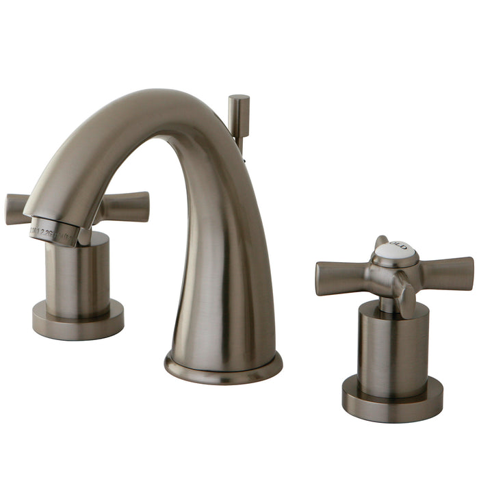 Millennium KS2968ZX Two-Handle 3-Hole Deck Mount Widespread Bathroom Faucet with Brass Pop-Up, Brushed Nickel