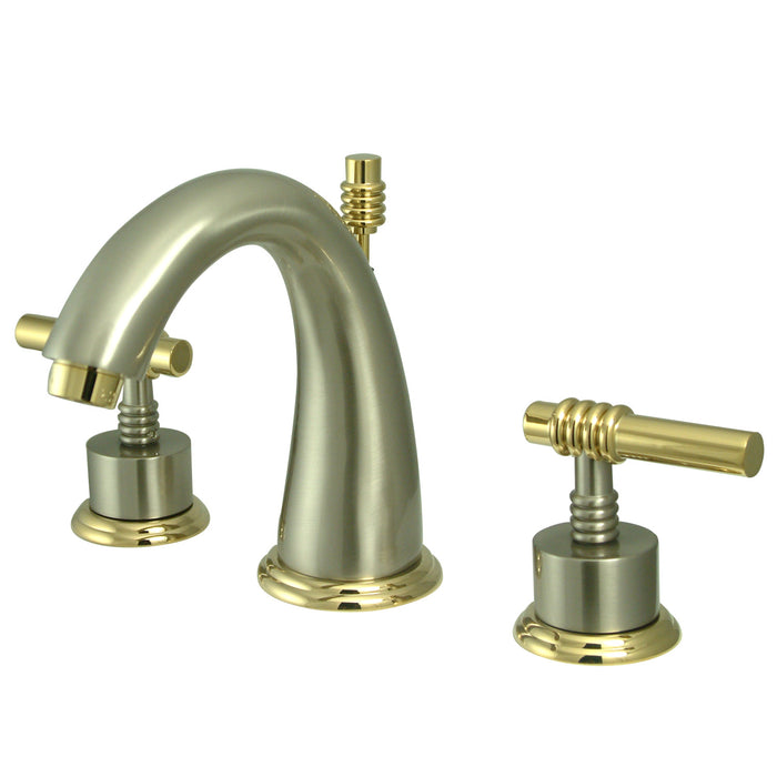 Milano KS2969ML Two-Handle 3-Hole Deck Mount Widespread Bathroom Faucet with Brass Pop-Up, Brushed Nickel/Polished Brass
