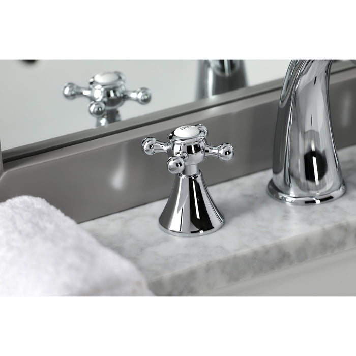 Kingston Tulare KS2971BX - English Country Two-Handle 3-Hole Deck Mount Widespread Bathroom Faucet with Brass Pop-Up, Polished Chrome