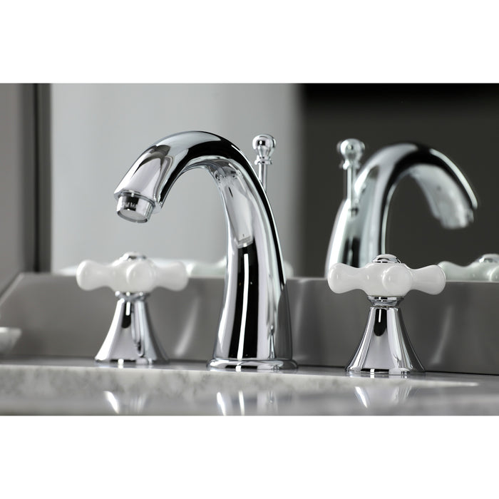 Kingston Tulare KS2971PX - Naples Two-Handle 3-Hole Deck Mount Widespread Bathroom Faucet with Brass Pop-Up, Polished Chrome