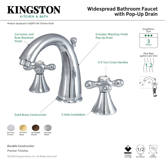 Naples KS2972AX Two-Handle 3-Hole Deck Mount Widespread Bathroom Faucet with Brass Pop-Up, Polished Brass