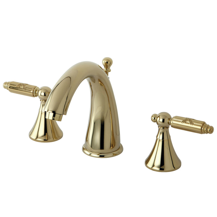 Elinvar KS2972GL Two-Handle 3-Hole Deck Mount Widespread Bathroom Faucet with Brass Pop-Up, Polished Brass