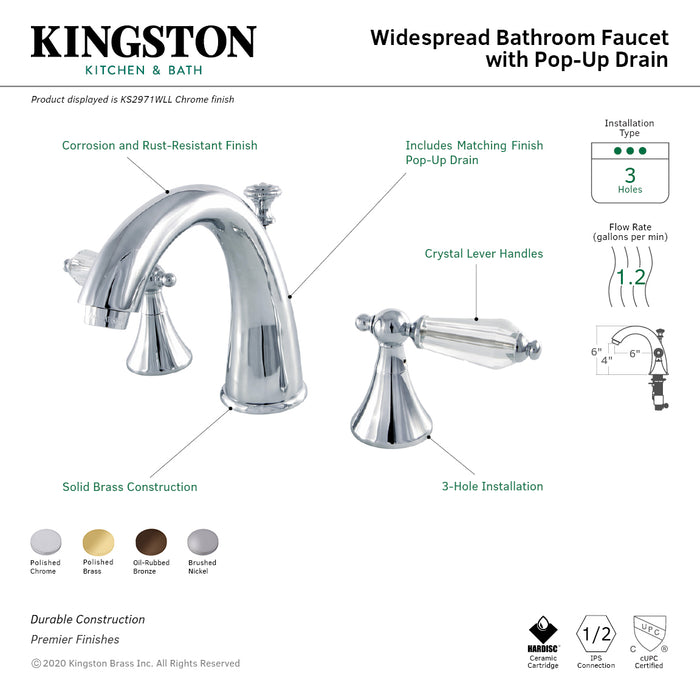 Wilshire KS2972WLL Two-Handle 3-Hole Deck Mount Widespread Bathroom Faucet with Brass Pop-Up, Polished Brass
