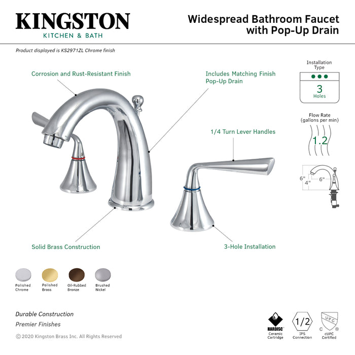 Silver Sage KS2972ZL Two-Handle 3-Hole Deck Mount Widespread Bathroom Faucet with Brass Pop-Up, Polished Brass