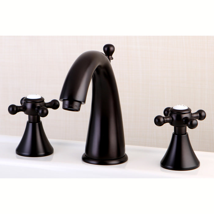 English Country KS2975BX Two-Handle 3-Hole Deck Mount Widespread Bathroom Faucet with Brass Pop-Up, Oil Rubbed Bronze