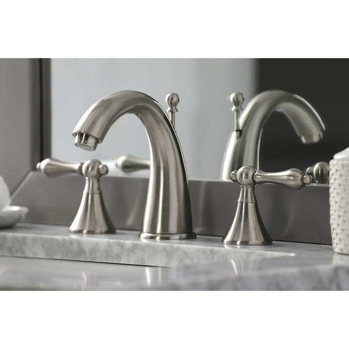 Naples KS2978AL Two-Handle 3-Hole Deck Mount Widespread Bathroom Faucet with Brass Pop-Up, Brushed Nickel