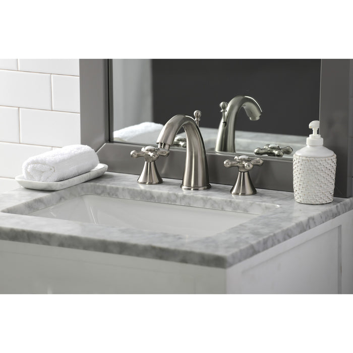Naples KS2978AX Two-Handle 3-Hole Deck Mount Widespread Bathroom Faucet with Brass Pop-Up, Brushed Nickel