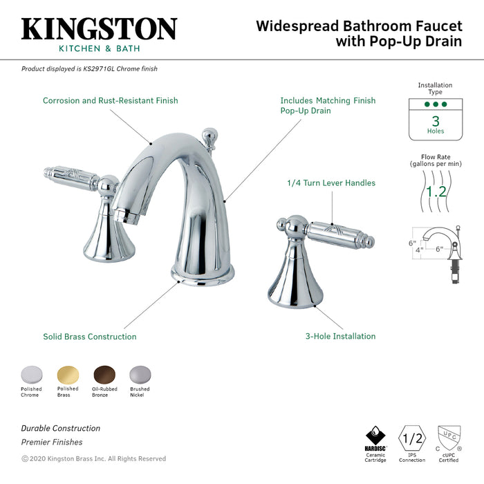 Elinvar KS2978GL Two-Handle 3-Hole Deck Mount Widespread Bathroom Faucet with Brass Pop-Up, Brushed Nickel