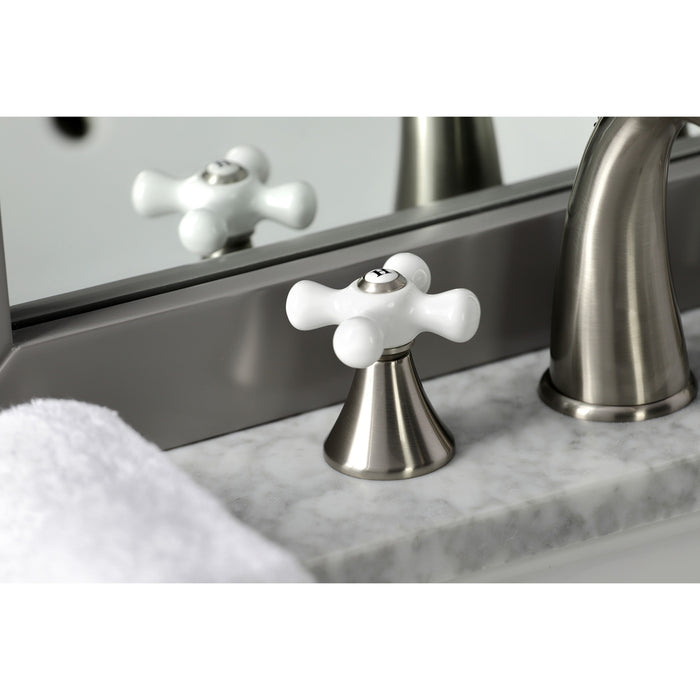 Kingston Tulare KS2978PX - Naples Two-Handle 3-Hole Deck Mount Widespread Bathroom Faucet with Brass Pop-Up, Brushed Nickel
