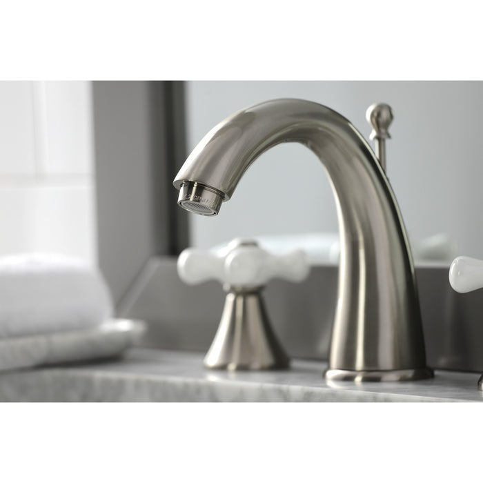 Kingston Tulare KS2978PX - Naples Two-Handle 3-Hole Deck Mount Widespread Bathroom Faucet with Brass Pop-Up, Brushed Nickel