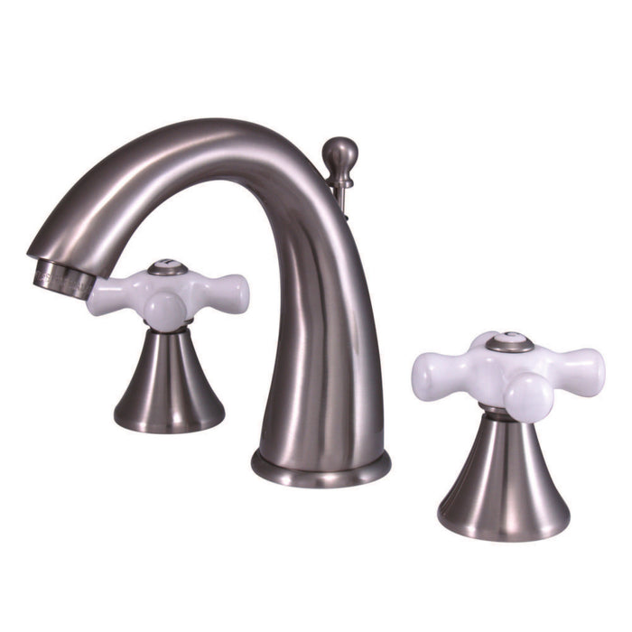 Kingston Tulare KS2978PX - Naples Two-Handle 3-Hole Deck Mount Widespread Bathroom Faucet with Brass Pop-Up, Brushed Nickel
