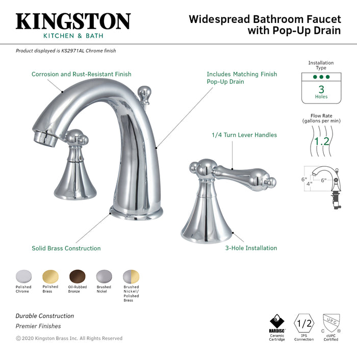 Naples KS2979AL Two-Handle 3-Hole Deck Mount Widespread Bathroom Faucet with Brass Pop-Up, Brushed Nickel/Polished Brass