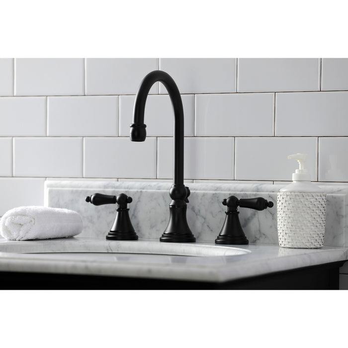 Governor KS2980AL Two-Handle 3-Hole Deck Mount Widespread Bathroom Faucet with Brass Pop-Up, Matte Black