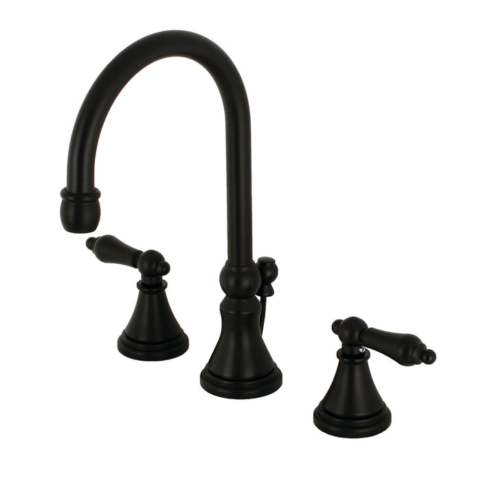 Governor KS2980AL Two-Handle 3-Hole Deck Mount Widespread Bathroom Faucet with Brass Pop-Up, Matte Black