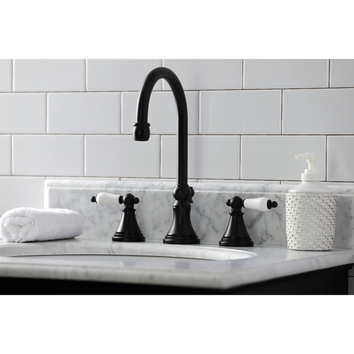 Governor KS2980PL Two-Handle 3-Hole Deck Mount Widespread Bathroom Faucet with Brass Pop-Up, Matte Black