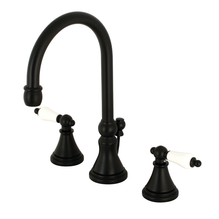 Governor KS2980PL Two-Handle 3-Hole Deck Mount Widespread Bathroom Faucet with Brass Pop-Up, Matte Black