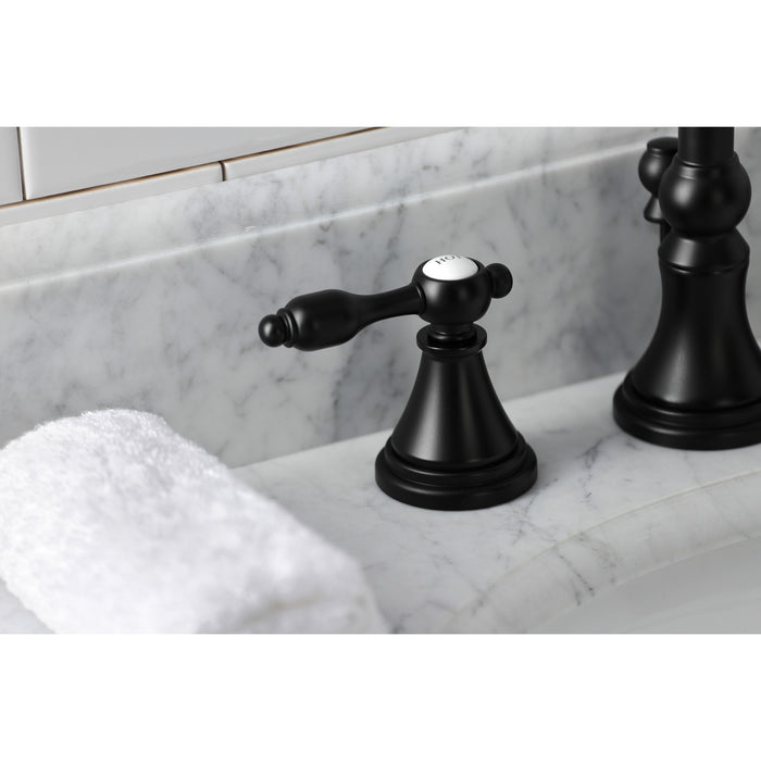 Tudor KS2980TAL Two-Handle 3-Hole Deck Mount Widespread Bathroom Faucet with Brass Pop-Up, Matte Black