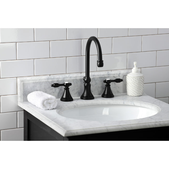 Tudor KS2980TAL Two-Handle 3-Hole Deck Mount Widespread Bathroom Faucet with Brass Pop-Up, Matte Black