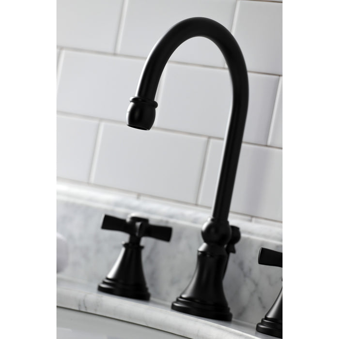 Kingston Tulare KS2980ZX - Millennium Two-Handle 3-Hole Deck Mount Widespread Bathroom Faucet with Brass Pop-Up, Matte Black