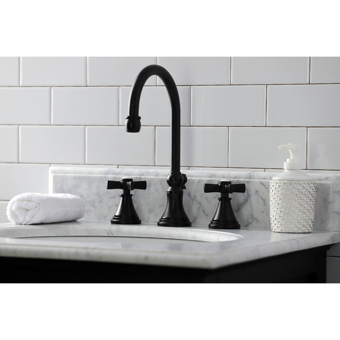 Kingston Tulare KS2980ZX - Millennium Two-Handle 3-Hole Deck Mount Widespread Bathroom Faucet with Brass Pop-Up, Matte Black