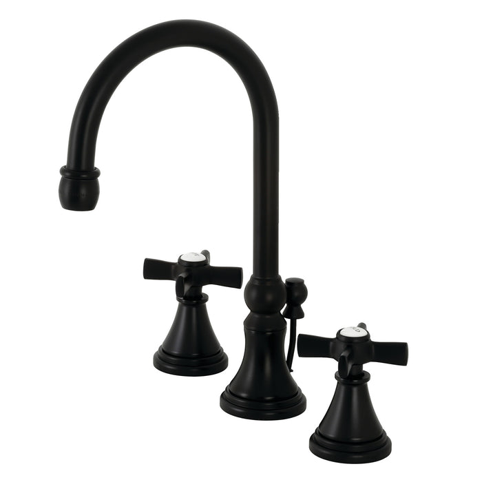 Kingston Tulare KS2980ZX - Millennium Two-Handle 3-Hole Deck Mount Widespread Bathroom Faucet with Brass Pop-Up, Matte Black