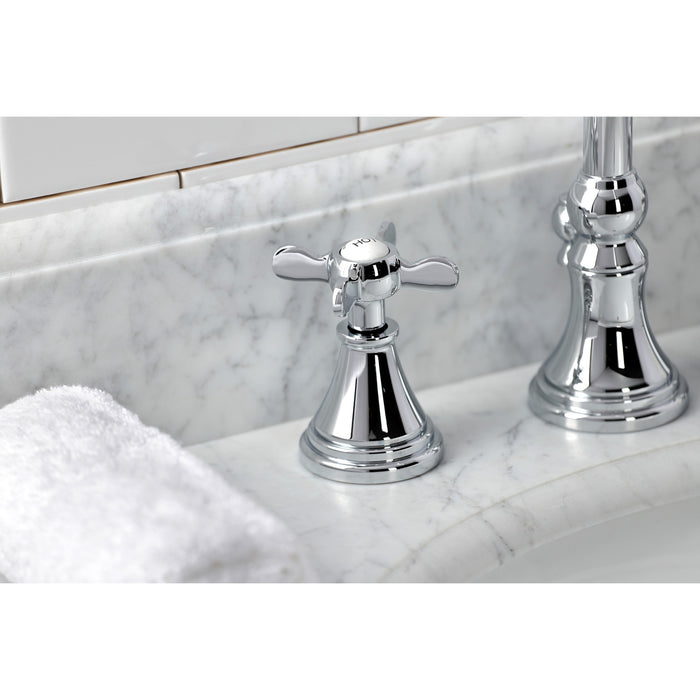 Essex KS2981BEX Two-Handle 3-Hole Deck Mount Widespread Bathroom Faucet with Brass Pop-Up, Polished Chrome