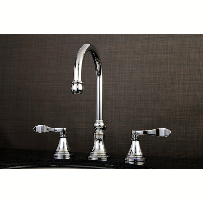 NuFrench KS2981DFL Two-Handle 3-Hole Deck Mount Widespread Bathroom Faucet with Brass Pop-Up, Polished Chrome