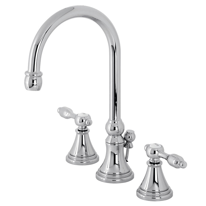 Tudor KS2981TAL Two-Handle 3-Hole Deck Mount Widespread Bathroom Faucet with Brass Pop-Up, Polished Chrome