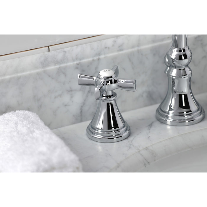 Kingston Tulare KS2981ZX - Millennium Two-Handle 3-Hole Deck Mount Widespread Bathroom Faucet with Brass Pop-Up, Polished Chrome