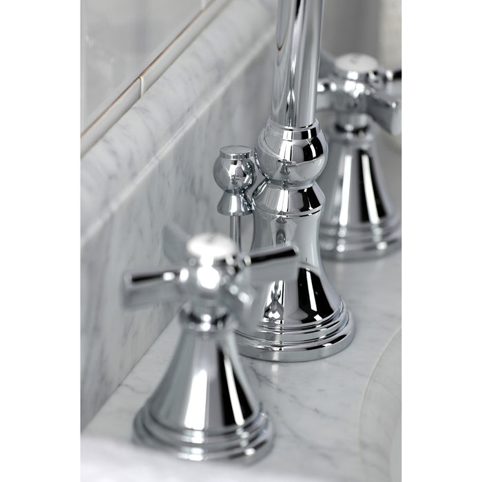 Kingston Tulare KS2981ZX - Millennium Two-Handle 3-Hole Deck Mount Widespread Bathroom Faucet with Brass Pop-Up, Polished Chrome
